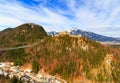 Landscape view of Alps with Highline 179 bridge and Ehrenberg Ruins. Reutte, Tyrol, Austria.