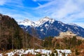 Landscape view of Alps with Highline 179 bridge and Ehrenberg Ruins. Reutte, Tyrol, Austria. Royalty Free Stock Photo