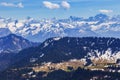 Landscape view of Alps snow mountain with pine tree looking from Royalty Free Stock Photo