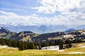 Landscape view of Alps snow mountain with pine tree looking from Royalty Free Stock Photo