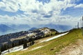 Landscape view of Alps snow mountain with pine tree looking from Royalty Free Stock Photo