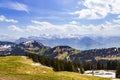 Landscape view of Alps snow mountain with pine tree looking from Royalty Free Stock Photo