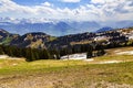 Landscape view of Alps snow mountain with pine tree looking from Royalty Free Stock Photo