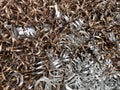 Landscape view of aluminium and copper turnings waste from a cnc machine