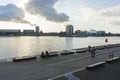 Landscape view of Amsterdam, Gerechtshof Amsterdam building and the harbor named Het IJ in Amsterdam Royalty Free Stock Photo