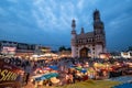 Landscape view of the ancient historic monument of Charminar in the evening at twilight in old