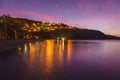 Landscape view of Anse a lÃ¢â¬â¢Ane beach and calm bay at colorful dusk with peaceful Caribbean sea, Martinique island Royalty Free Stock Photo