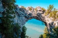 Landscape view of Arch Rock looking out over Lake Huron on Mackinac Island Royalty Free Stock Photo