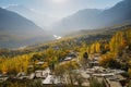 Landscape view of autumn in Hunza valley, Gilgit-Baltistan, Pakistan. Royalty Free Stock Photo