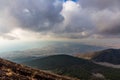 Landscape view of beautiful green mountains and the Bay of Naples from volcano Vesuvius, Italy Royalty Free Stock Photo