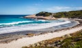 Landscape view of Blue Haven Beach near Esperance in Western Australia under a bright clear blue sky