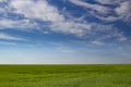 Landscape view with blue sky and green grass on slope background Royalty Free Stock Photo