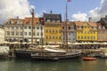 Landscape view of the boats in Copenhagen harbour Nyhavn.