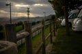 landscape view from camp site with campervans Royalty Free Stock Photo