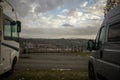 landscape view from camp site with campervans Royalty Free Stock Photo