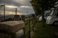 landscape view from camp site with campervans Royalty Free Stock Photo