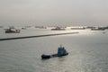 Landscape view of Cargo ships entering one of the busiest ports in the world, Singapore Royalty Free Stock Photo