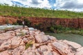 Landscape view of the cascades above the waterfall on the DeLancourte River in the remote Kimberley Region of Western Australia in Royalty Free Stock Photo