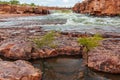 Landscape view of the cascades above the waterfall on the DeLancourte River in the remote Kimberley Region of Western Australia in Royalty Free Stock Photo