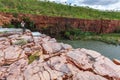 Landscape view of the cascades above the waterfall on the DeLancourte River in the remote Kimberley Region of Western Australia in Royalty Free Stock Photo