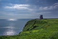 Landscape view of Cliffs of Moher and O`brien`s tower with clear Royalty Free Stock Photo