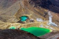 Landscape view of colorful Emerald lakes and volcanic landscape with hikers walking by, Tongariro national park, New Zealand Royalty Free Stock Photo