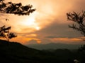 Landscape view of complex mountain with sunset in the evening in northern of Thailand Royalty Free Stock Photo