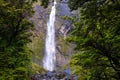 Landscape view of Devil`s punchbowl waterfall, Arthur`s pass, NZ Royalty Free Stock Photo