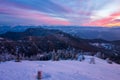 Landscape view of Fagaras Mountains during sunrise, seen from Mount Cozia