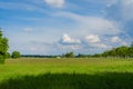 Landscape view of a field with cloudy sky