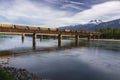 Freight Train Railway Bridge over Columbia River in Revelstoke BC Canada Royalty Free Stock Photo