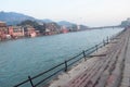 Landscape view of ganga river in haridwar, wide ganga view, haridwar ganga view