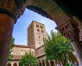 Landscape view of the gardens of the Cuxa Cloister, part of the Met Cloisters, a museum of Royalty Free Stock Photo