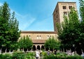 Landscape view of the gardens ggof the Cuxa Cloister, part of the Met Cloisters, a museum of Royalty Free Stock Photo