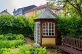 Landscape view of Gazebo in rear garden of the house where the famous composer and musician J.S. Bach was born in March 31, 1685