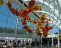 Landscape view of the Glasshouse of Chihuly Garden and Glass, a 40-foot tall, glass and steel