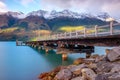 Landscape view of Glenorchy wharf pier, New Zealand