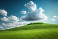 Landscape view of green grass on slope with blue sky and clouds background Royalty Free Stock Photo