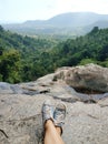 Landscape view from a high cliff to the jungle valley. Relax with incredible views after a long climb