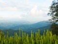 Landscape view of hills and cloudy sky.