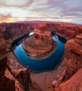 Landscape view of Horseshoe bend and Colorado river at sunset Royalty Free Stock Photo