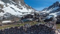 Landscape view of the hut `Les Mouflons de Toubkal in the Toubkal National Park. Royalty Free Stock Photo