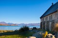 Landscape view of Lake Tekapo with Church of good shepherd Royalty Free Stock Photo