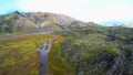 Amazing Iceland aerial footage of mountain landscape near Landmannalaugar