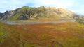Landscape view of Landmannalaugar colorful mountains and glacier, Iceland