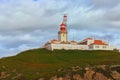 Landscape view of lighthouse on the hill at the Cabo da Roca. It is a cape which forms the westernmost extent of mainland Portugal