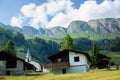 Landscape view of a little village in Swiss Alps on sunset Royalty Free Stock Photo