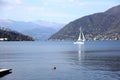Landscape view Lugano lake sity Italy sun day street boat house sky Royalty Free Stock Photo