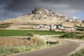 Landscape and a view of Magacela town on a cloudy day, Badajoz Royalty Free Stock Photo