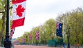 Landscape view of the Mall in London with many commonwealth flags flying to celebrate the Kings Coronation